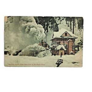 Southern Pacific Rotary Snow Plow Shasta Route Postcard Antique 1900s Color